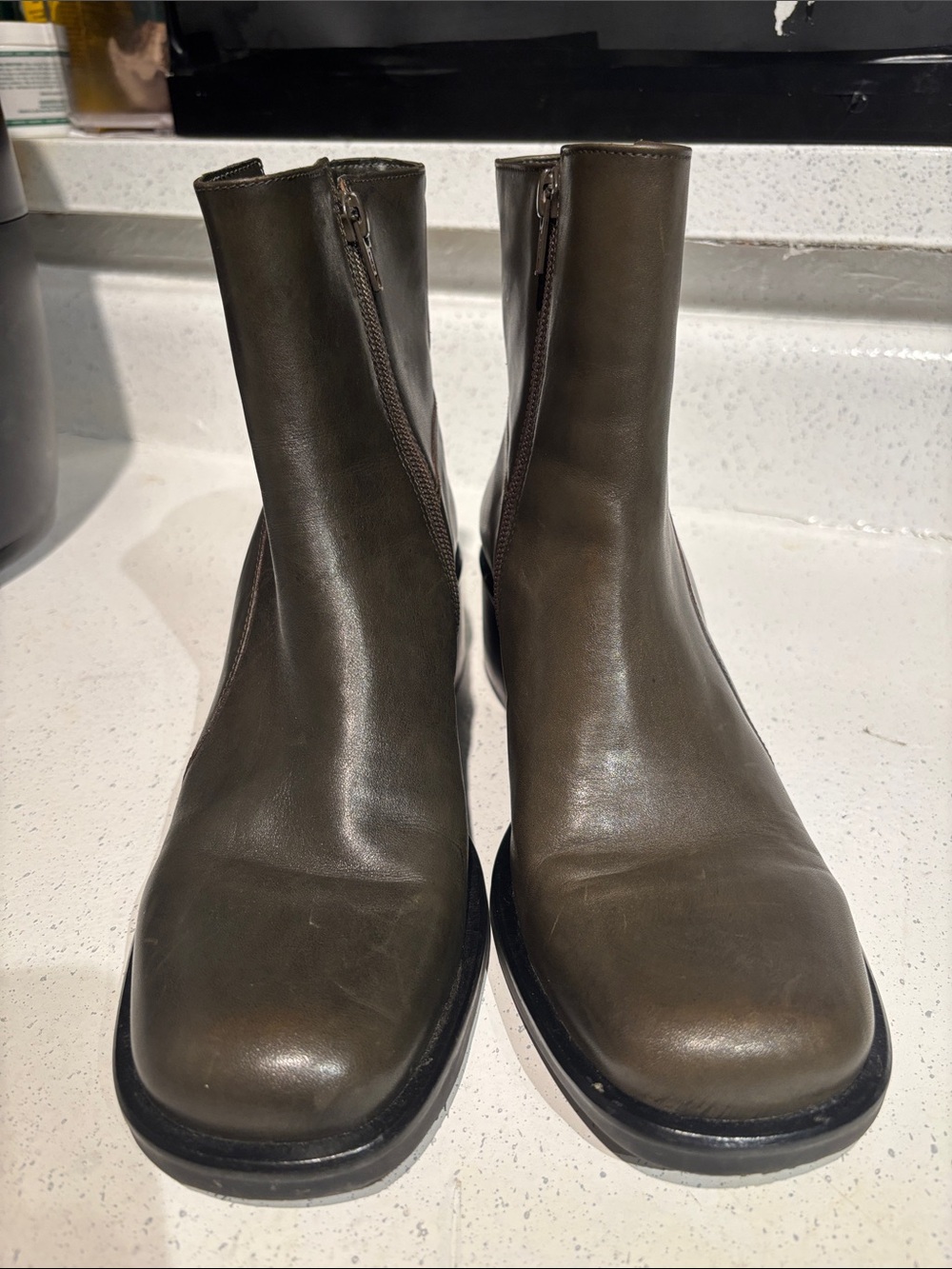 Vintage BP Olive Green Made in Brazil Leather Zip Cottagecore Fairy Ankle Boots
